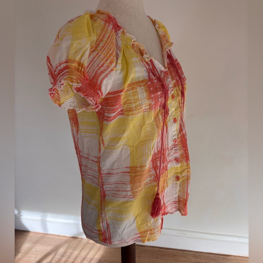 Caribbean Joe Medium Pink and Yellow Embroidered Top - Picture 2 of 5
